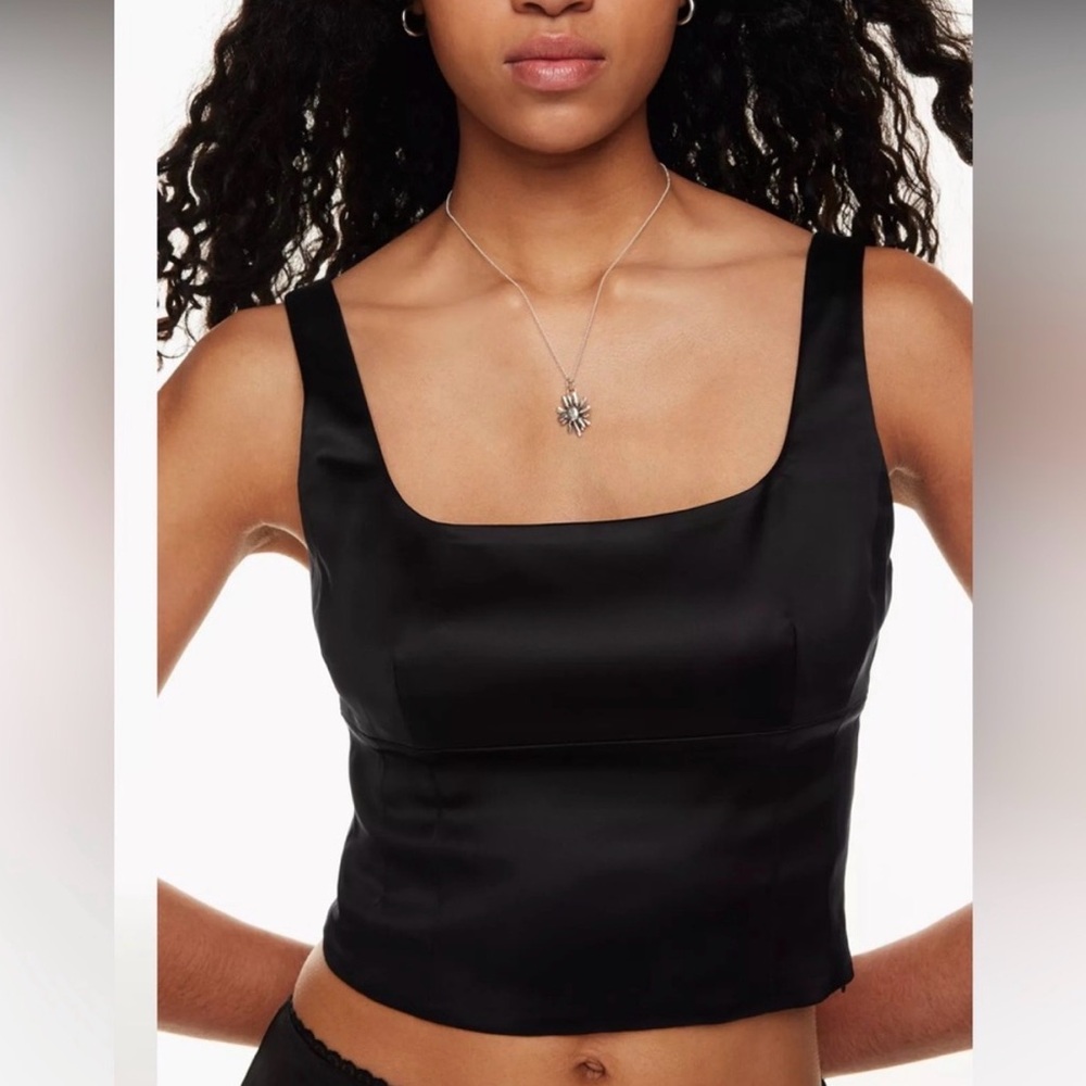 Aritzia Wilfred Shine Bustier Corset Satin Cropped Tank Top Black